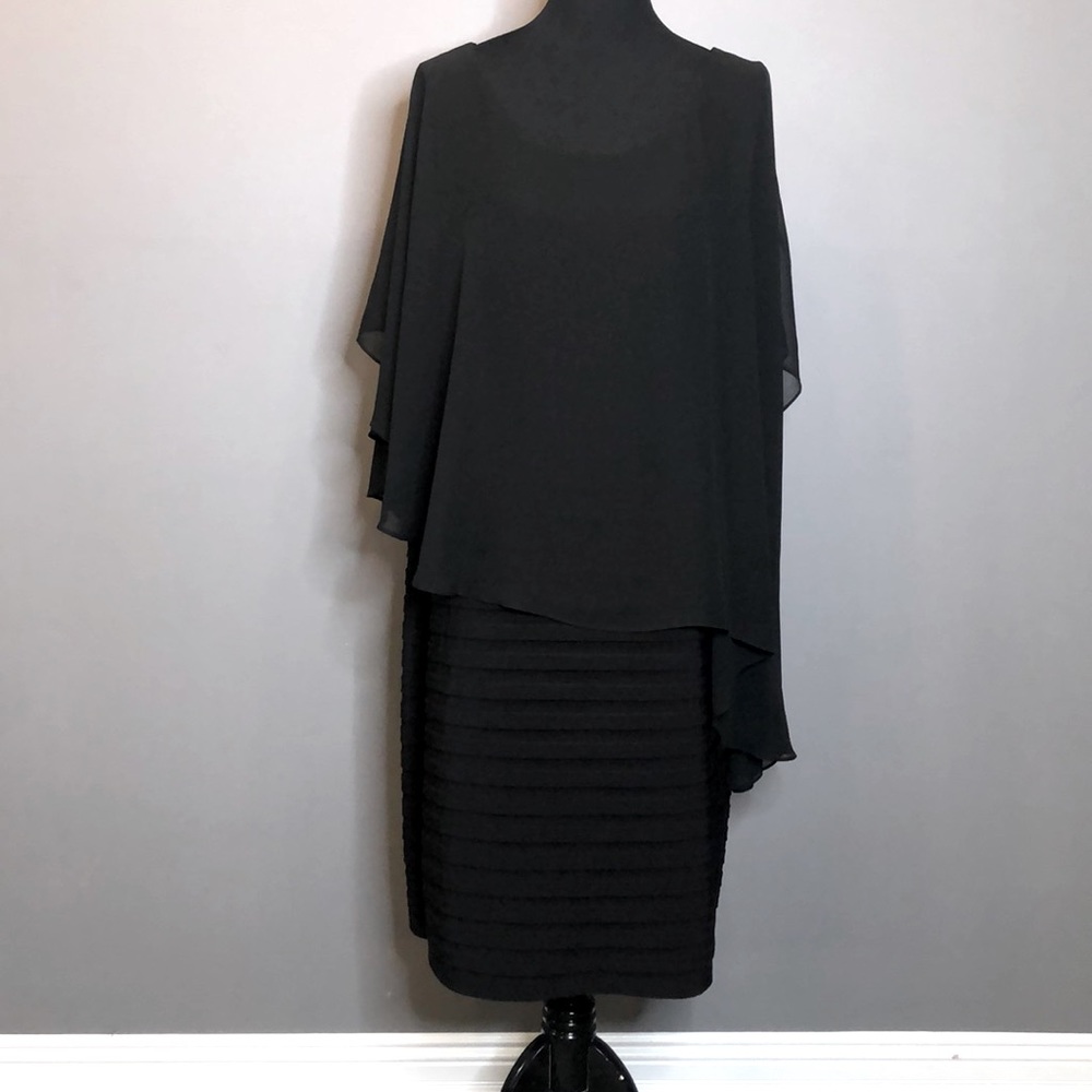 Betsy & Adam Black Sleeveless Cape Sheath Dress